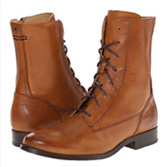 Frye Melissa Lace Up Cognac Leather Casual Streetwear Vintage Short Ankle Boot - Picture 3 of 16